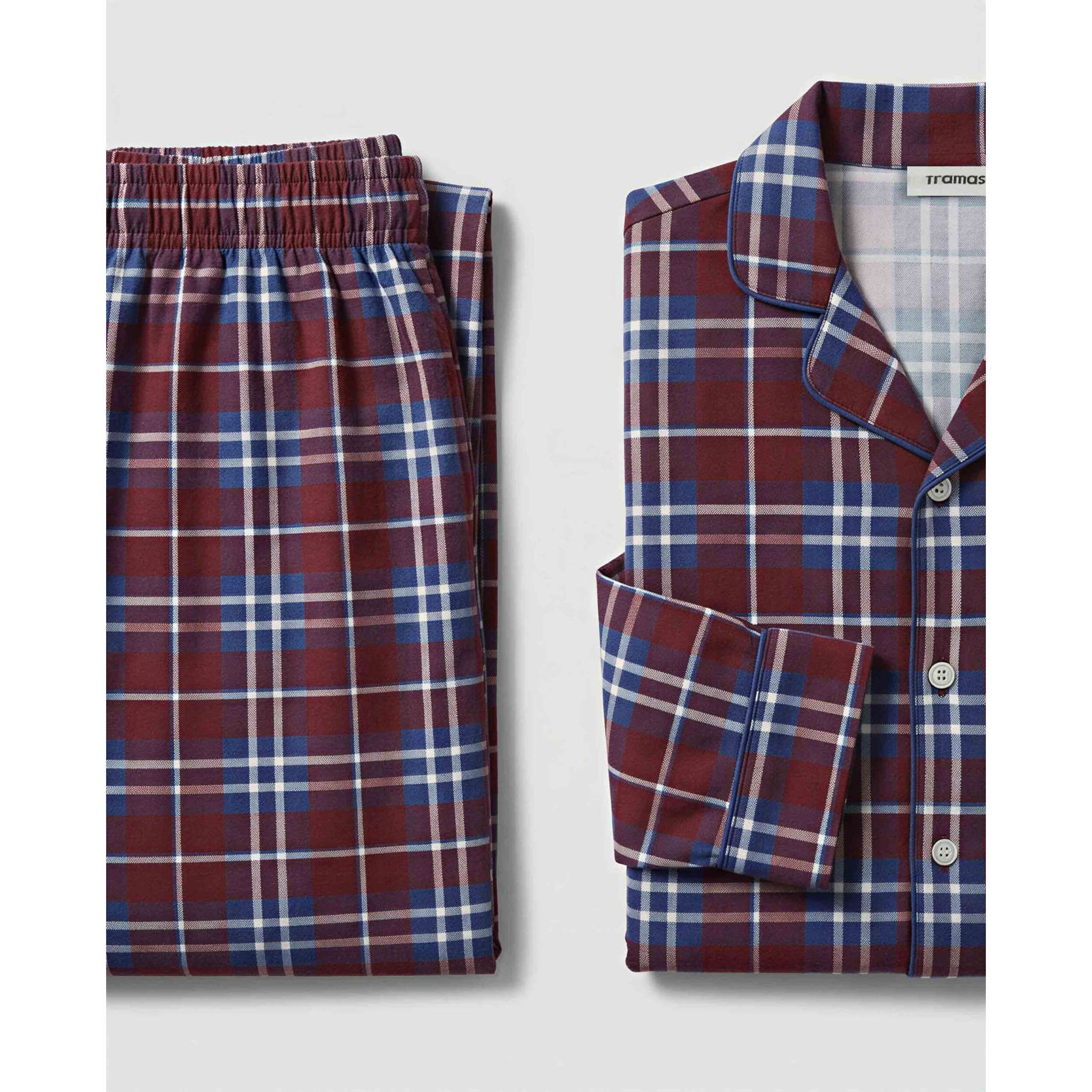 Pigiama lungo a camicia in cotone a quadri sauron bordeaux
