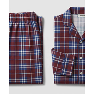 Pigiama lungo a camicia in cotone a quadri sauron bordeaux