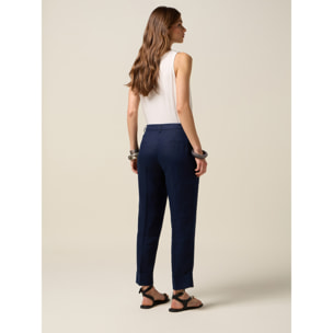 Oltre - Chinos in lino con risvolto - Blu