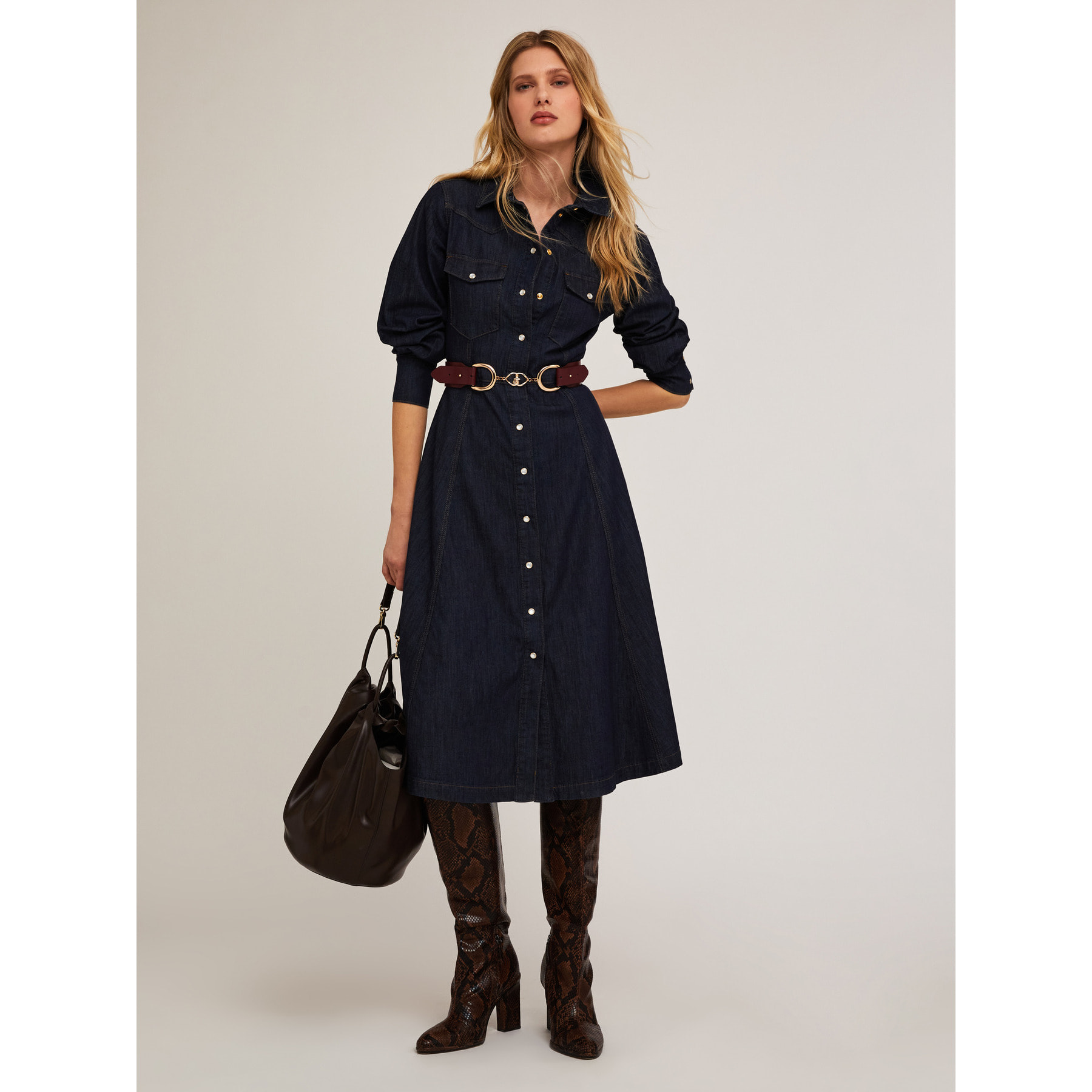 Motivi - Vestido camisero en denim - Azul