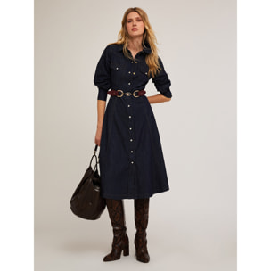 Motivi - Vestido camisero en denim - Azul
