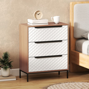 Cómoda con 3 Cajones de Tela, Cómoda para Dormitorio, Frentes con Patrón de Diamante, Cajonera para Salón, Oficina, Vestidor, Natural y Blanco