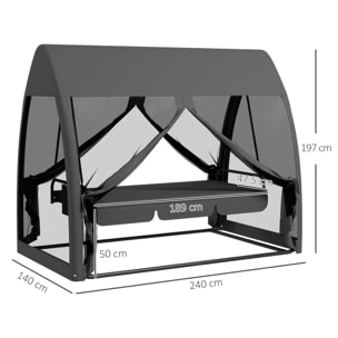 Balancín de Jardín de 3 Plazas Convertible en Cama Columpio Jardín Exterior con Mosquitera Estructura de Metal Carga 300 kg 240x140x197 cm Gris