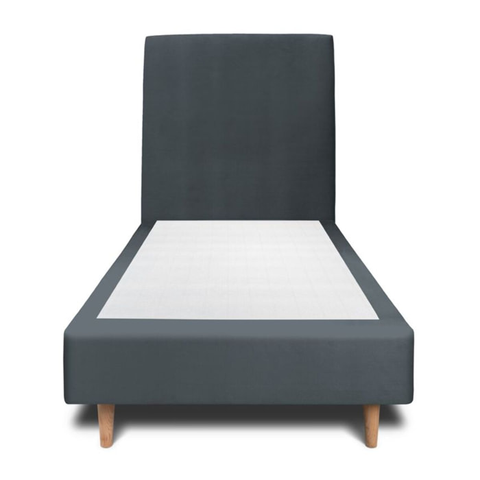 Lit avec tête de lit tapissée velours et sommier tapissier Ep20