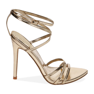 Sandali oro laminato, tacco 10,5 cm