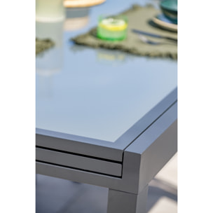 TOLEDE - Ensemble repas 10 places en aluminium anthracite et plateau verre