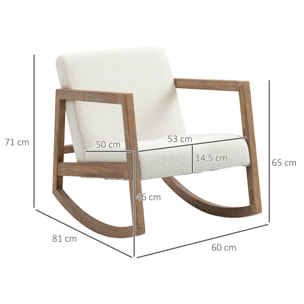 HOMCOM Silla Mecedora Tapizada en Forro Polar Sillón Balancín Relax con Asiento Acolchado Reposabrazos y Pies de Madera de Caucho para Salón Dormitorio 60x81x71 cm Crema