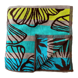 Serviette de plage XL éponge velours Jacquard Bleu 140x180 400g/m² - Lazare