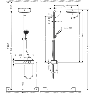 Colonne de douche 260 Pulsify S avec mitigeur thermostatique ShowerTablet Select 400 chromé 24220000