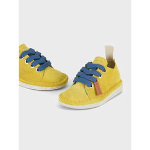 SCARPA ALLACCIATA P01 RAGAZZO IN SUEDE GIALLO-BLU DENIM