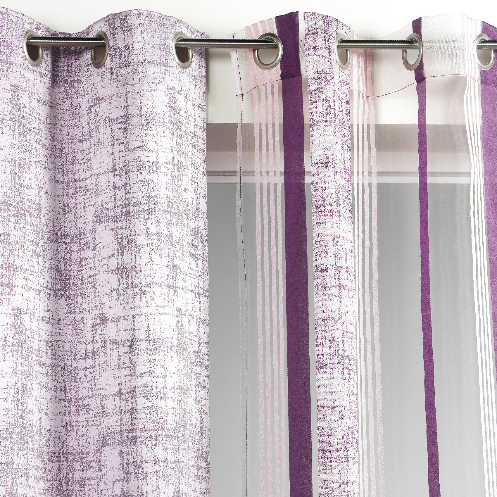 Voilage en organza avec rayures jacquard - Rose Boudoir