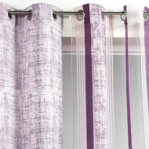 Voilage en organza avec rayures jacquard - Rose Boudoir