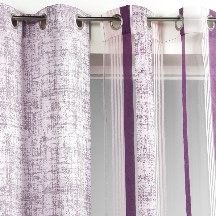 Voilage en organza avec rayures jacquard - Rose Boudoir