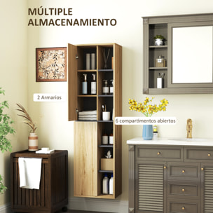Columna de Baño de Pared Armario de Baño con Compartimentos Abiertos y 2 Puertas Mueble de Baño Moderno 40x24x141,5 cm Natural