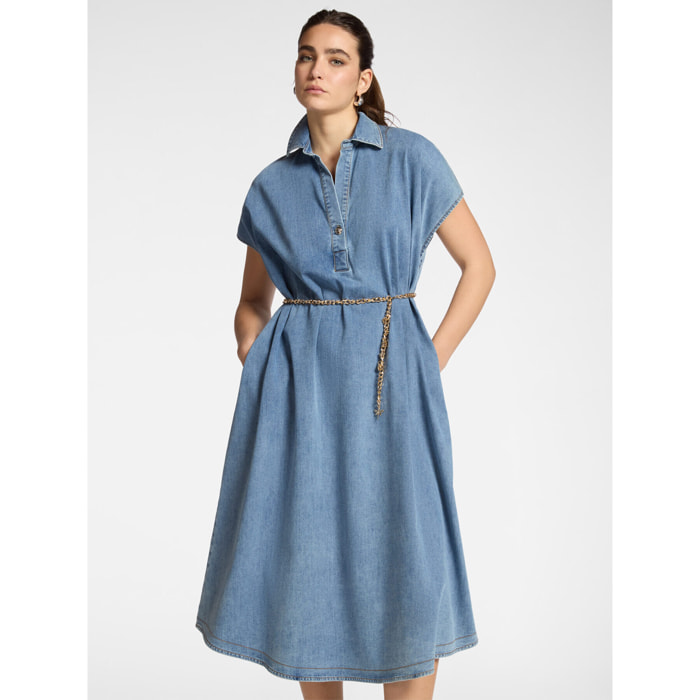 Elena Mirò - Abito in denim con cintura - Azzurro