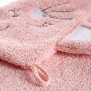 Poncho enfant pur coton 420 g/m² brodé rose Petit chat rose