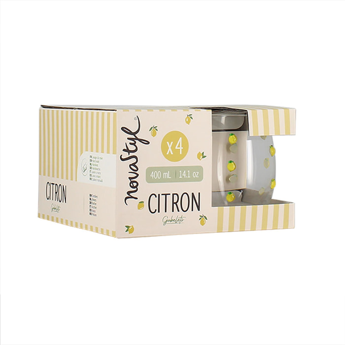 Lot de 4 verres à eau 27cl à motif citron CITRON