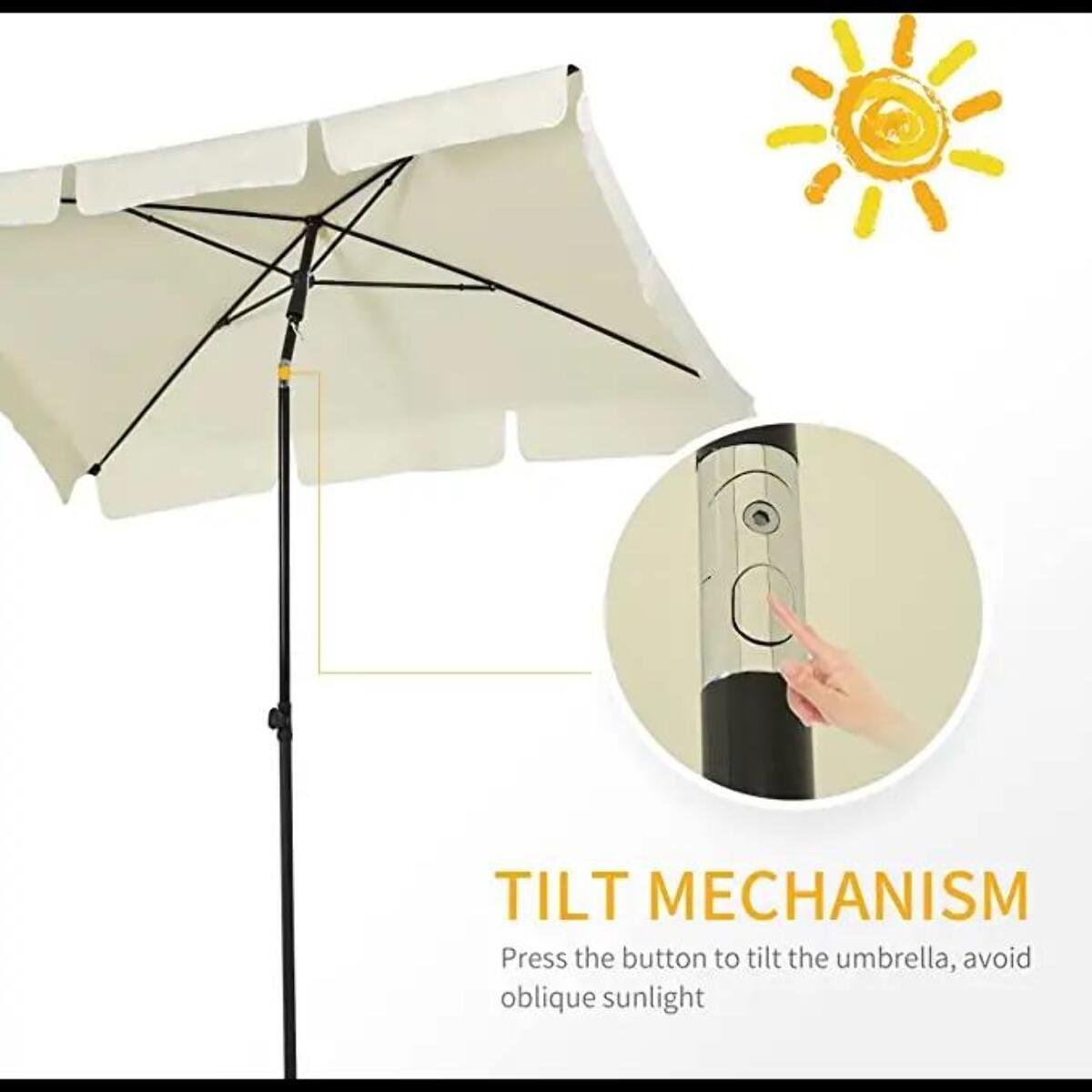 Ombrellone Rettangolare Da Giardino Parasole Balcone Inclinazione Regolabile Anti UV Impermeabile Per Mare Spiaggia Piscina Terrazzo 198x125 Cm Beige