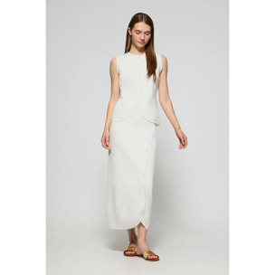 Gonna ecrù in filo con abbottonatura Manoban con dettaglio in madreperla