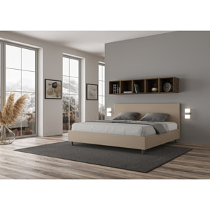 Cama matrimonial sin somier acolchada 200x200 cuero sintético gris paloma Adele