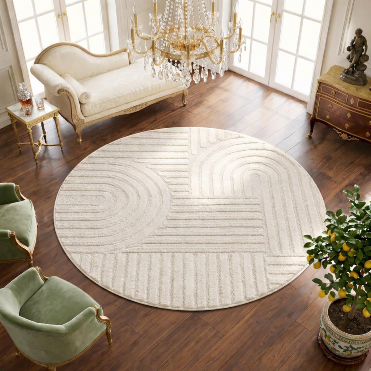 Tapis salon au motif géométrique en relief, design épuré, MANON