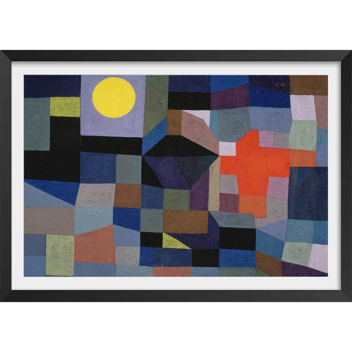 Poster Feu par pleine lune par Paul Klee Affiche + cadre en bois - Noir