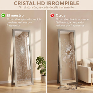 HOMCOM Espejo de Pie Cuerpo Entero 157x37 cm, Espejo de Cuerpo Entero con Soporte, 3 Formas de Uso, Independiente, Montaje Pared y Apoyado, para Salón, Entrada, Dormitorio, Gris