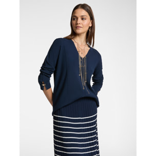 Elena Mirò - suéter con cuello en V - Azul