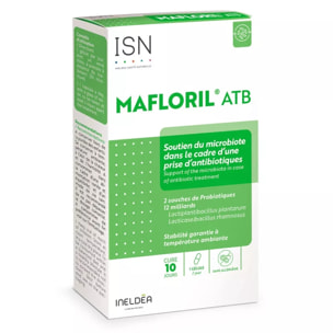 ISN - Ineldea Santé Naturelle Mafloril ATB - Complément alimentaire - 2 souches spécifiques de probiotiques - Soutien nutritionnel en cas de prise d'antibiotiques - Sans Gluten - Cure 10 jours