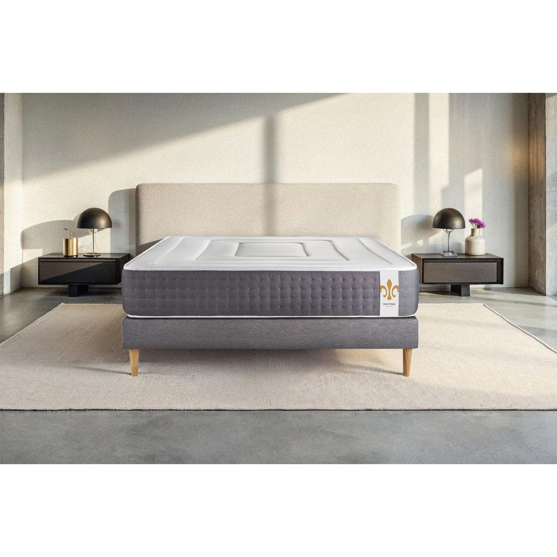 Ensemble Matelas Vingt-Six - 26cm - Ressorts ensachés et mémoire de forme - Confort 5? - Sommier Tapissier Gris