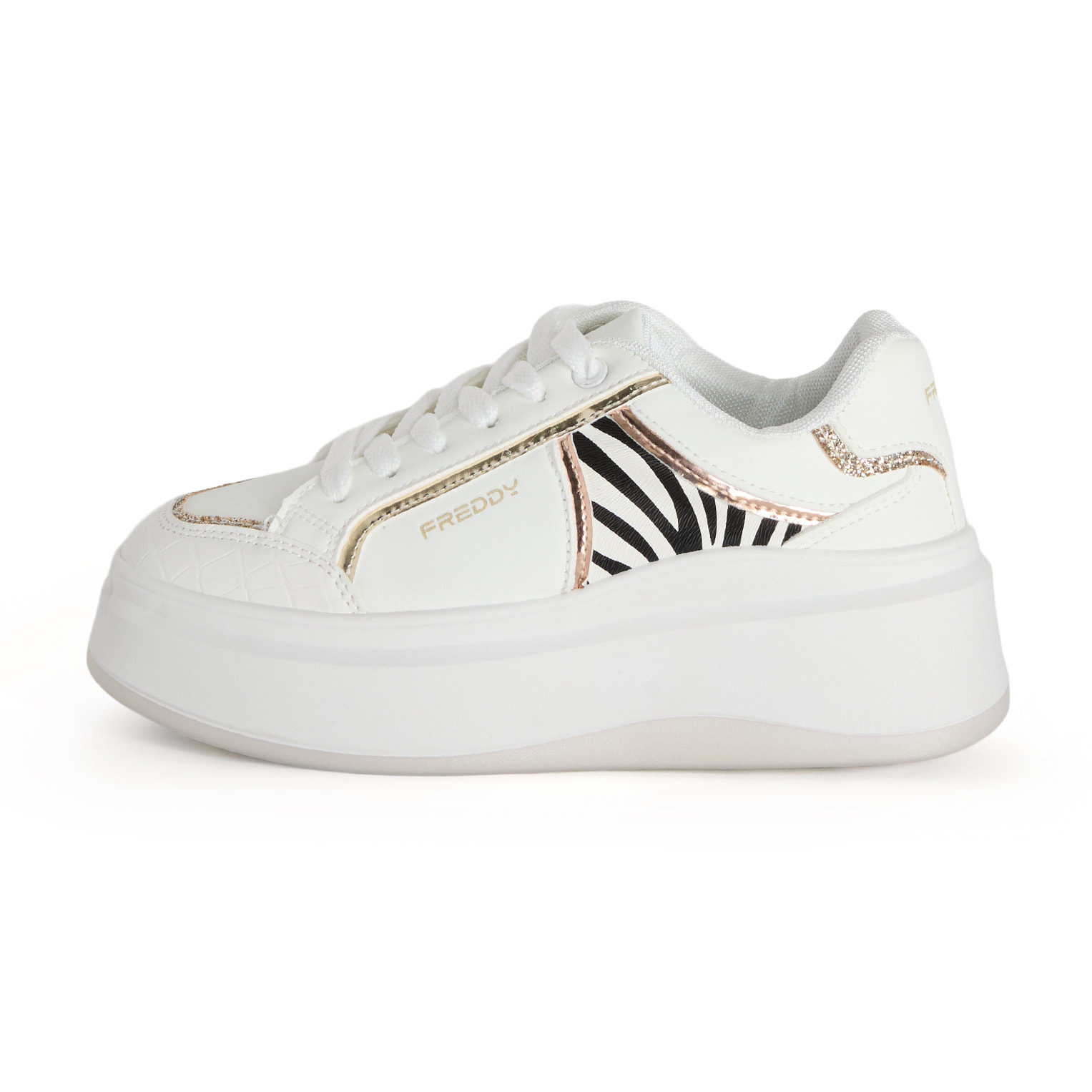 Sneakers in Similpelle con Dettagli Glitter e Animalier