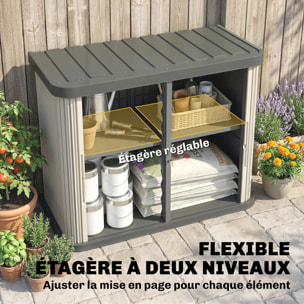 Coffre de jardin 480L 2 portes coulissantes étagère gris crème