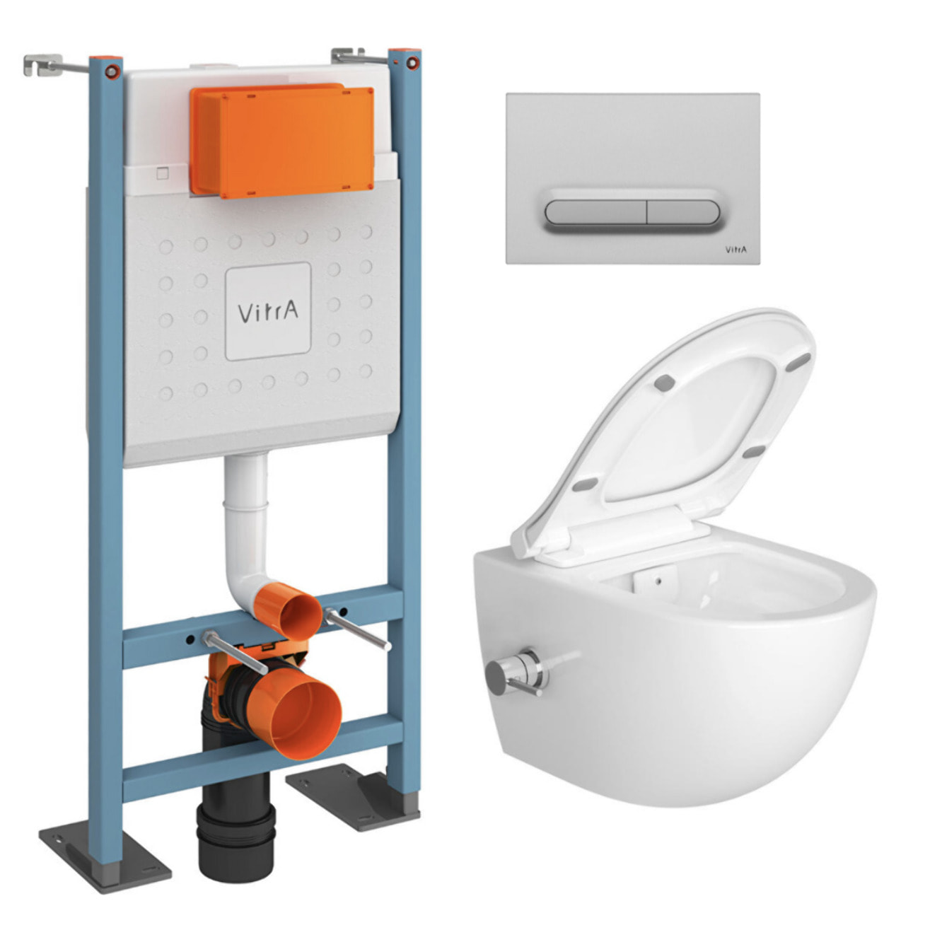 Pack WC Bâti autoportant V-Fix Core + WC SAT avec bidet thermostatique + Abattant SoftClose + Plaque chrome mat (VFTFSATCL5)