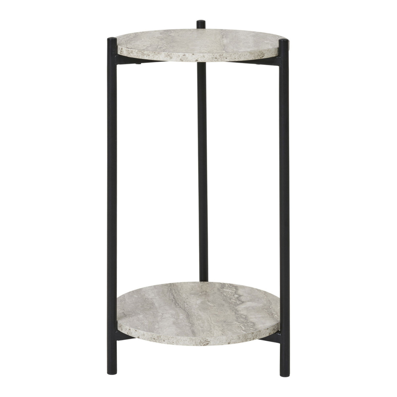 Tavolino d'Appoggio Leuven Effetto Travertino con Gambe Nere — Ø27×46 cm