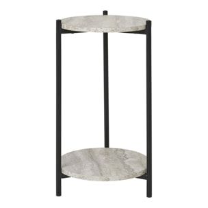 Tavolino d'Appoggio Leuven Effetto Travertino con Gambe Nere — Ø27×46 cm