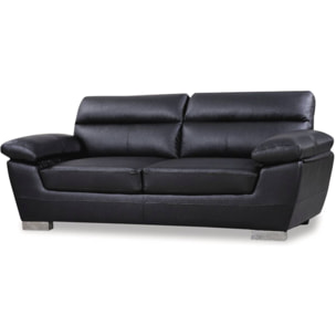 Canapé fixe en cuir reconstitué et PVC "Dallas" - 210 X 88 X 90 cm - 3 places - Noir