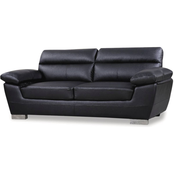 Canapé fixe en cuir reconstitué et PVC "Dallas" - 210 X 88 X 90 cm - 3 places - Noir
