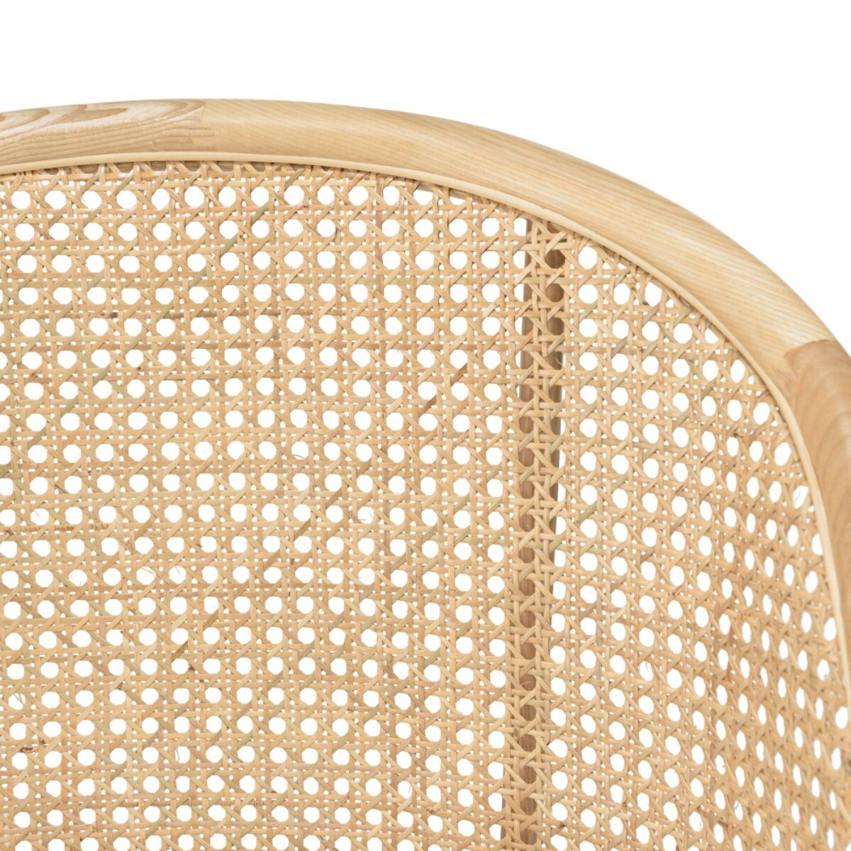 AGATHE- Chaise basse Hévéa assise tissu bouclette blanc dossier rotin