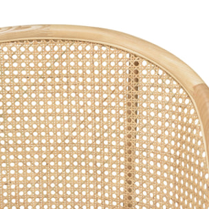 AGATHE- Chaise basse Hévéa assise tissu bouclette blanc dossier rotin