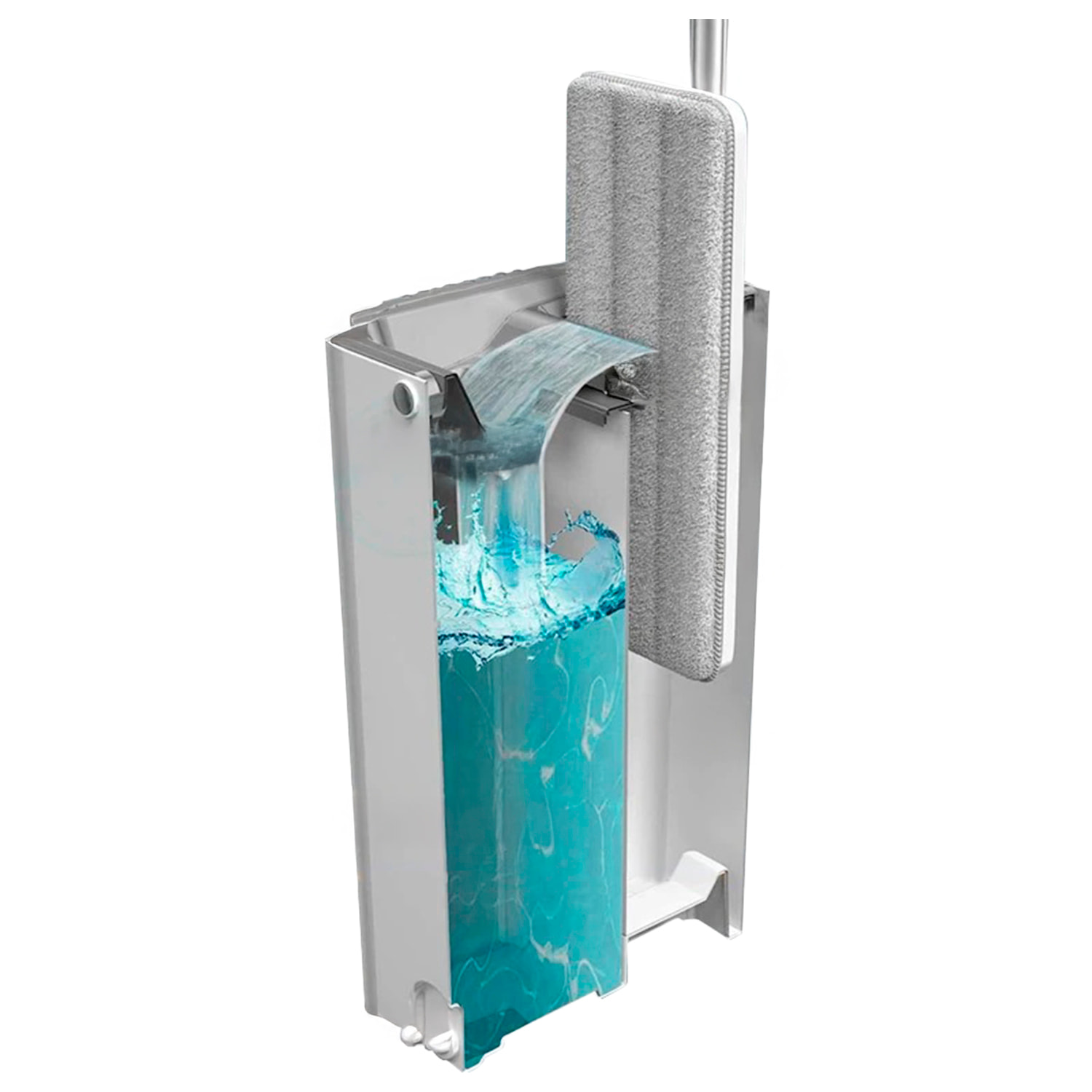 Mopa con rotación 360°, cubo con sistema de escurrido eficiente y tapón de vaciado. Incluye 3 paños de microfibra.