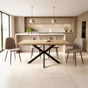 Tavolo da pranzo allungabile in MDF effetto rovere chiaro con gambe nere - Gabry