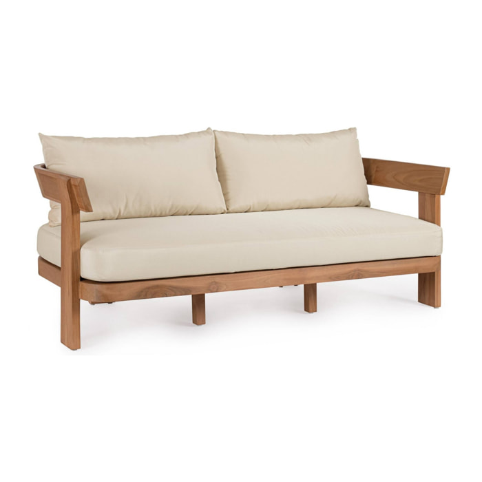 Divano a 3 posti NOJA in legno teak e tessuto beige