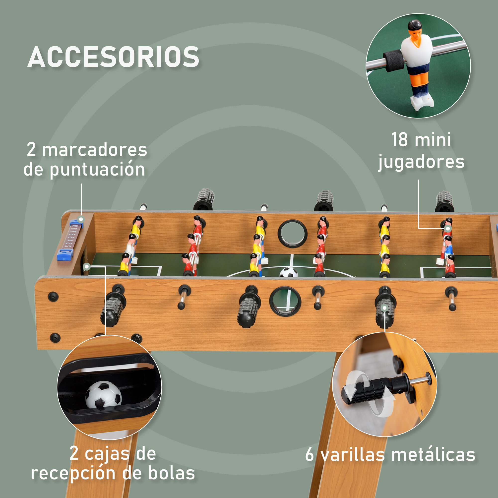 Futbolín de Mesa para Niños y Adultos 69x37x70cm con Patas Plegable para Familia