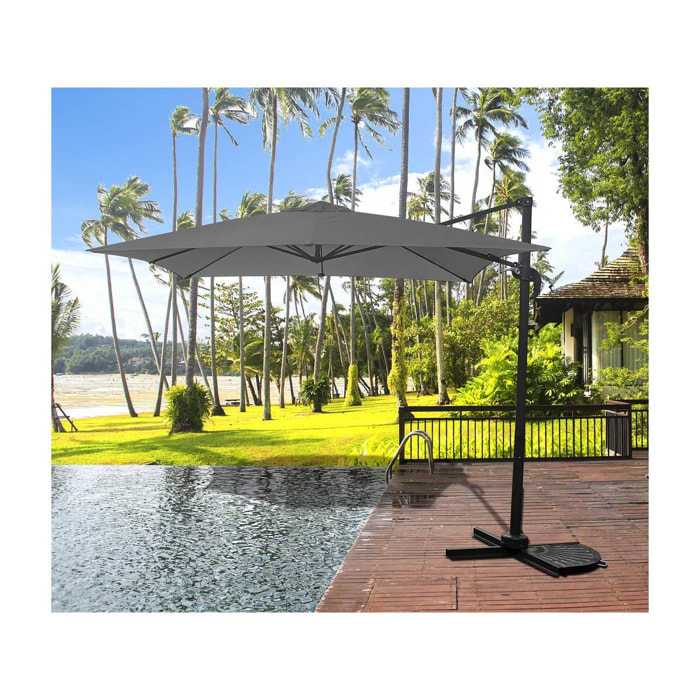 Parasol jardin déporté ''Soleil'' - Carré - 2.5 x 2.5 m - Gris + Dalles à lester incluses