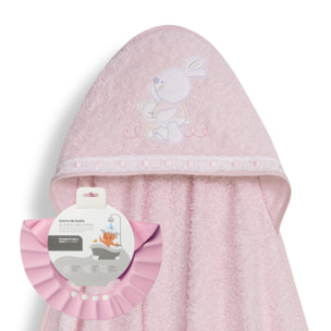 Capa Baño 1X1 Mod Conejitos Abrazos Pasacinta + Gorro Rosa