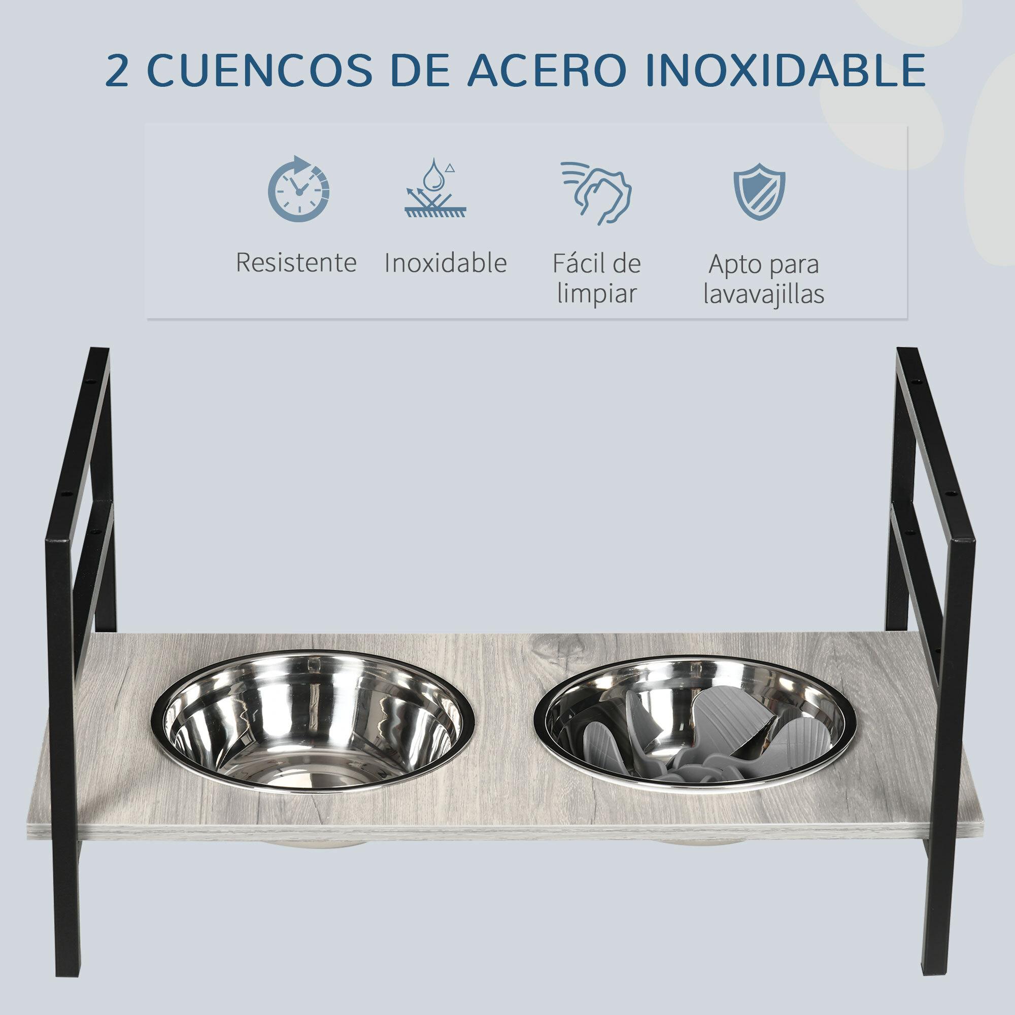 Comedero Elevado para Perros Altura Ajustable con 2 Tazones de Acero Inoxidable