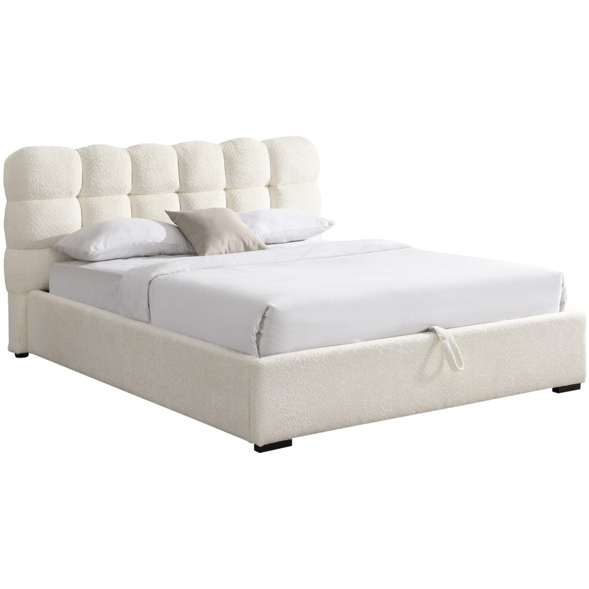Lit coffre avec tête de lit en tissu bouclé - LOLA