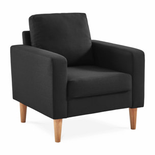 Fauteuil scandinave en tissu gris chiné foncé - Bjorn - Canapé 1 place fixe droit pieds bois