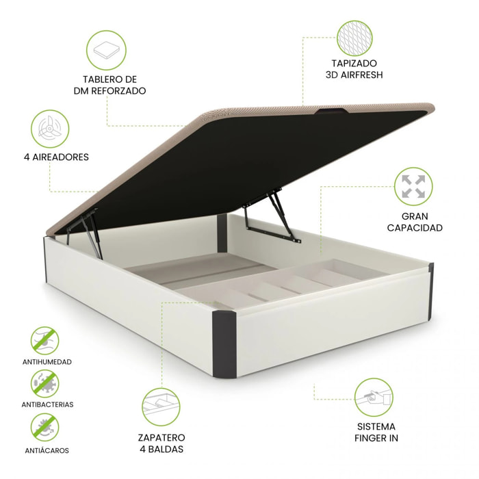 Canapé con zapatero 135x190 cm en blanco y grafito Luxury Plus 3D Blanco - Grafito