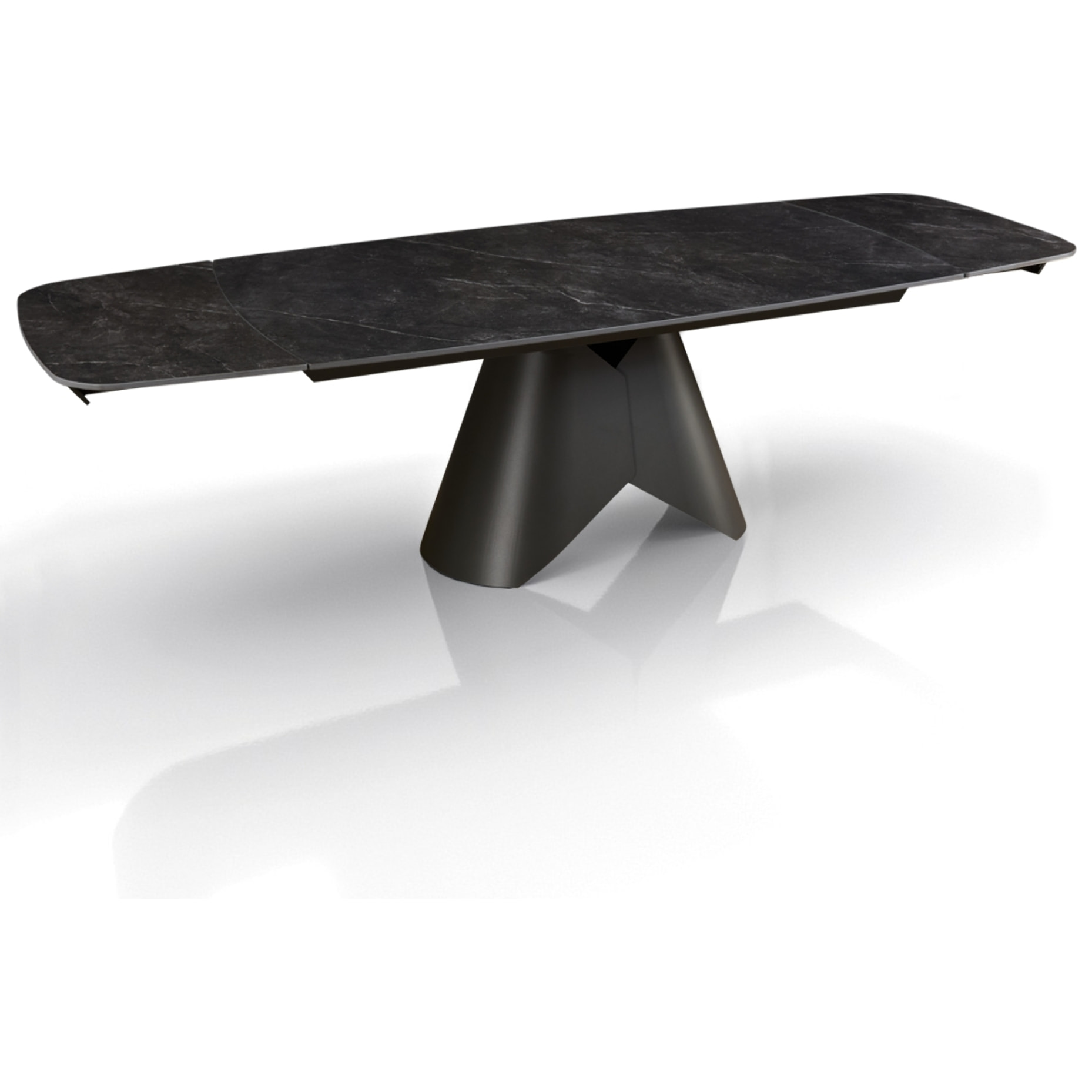 Table à manger extensible Tomasucci KAJA LARGE BLACK MARBLE - GREY, céramique effet marbre noir mat et métal gris mat, 200 à 300 cm